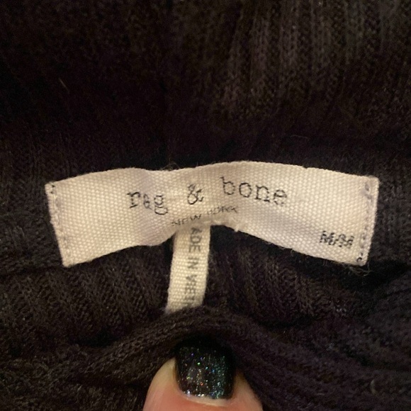 Rag & Bone black ribbed hoodie cropped bell sleeves stretch Sz M - Picture 7 of 9